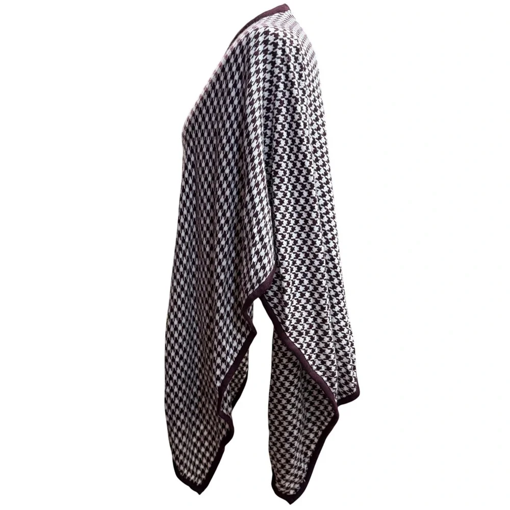 Ann Taylor OS Houndstooth Knit Purple Poncho Wrap Shawl Cardigan Wedding Fall